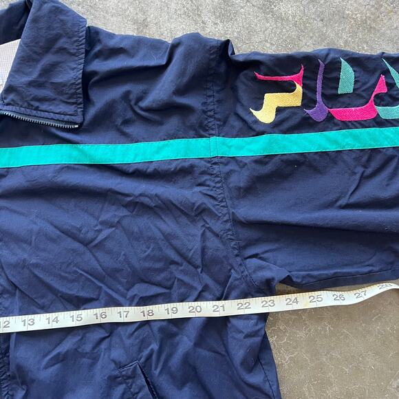 Vintage Fila Windbreaker Jacket Abstract Sleeve Colorblock 90s Streetwear Sz 40 - Picture 4 of 7
